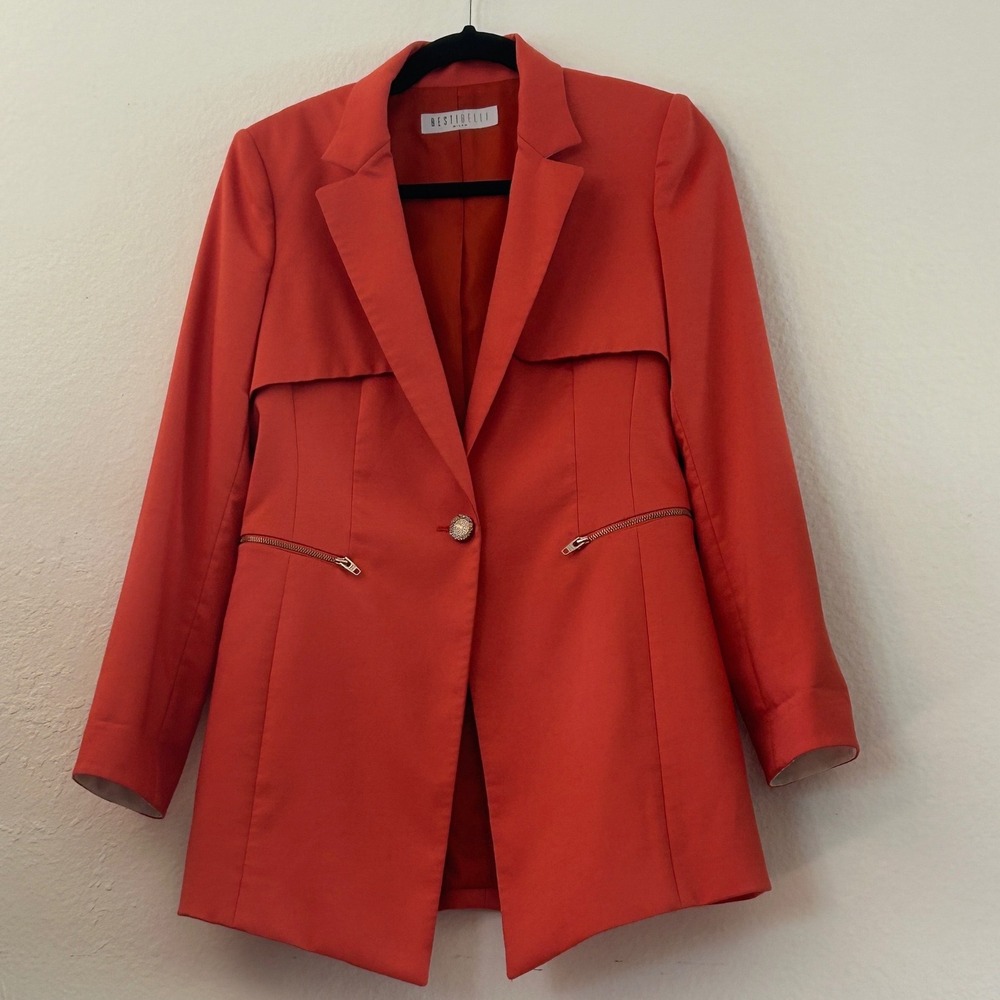 Bestibelli Milan Coral Orange Single Button Blazer with Zipper Pockets